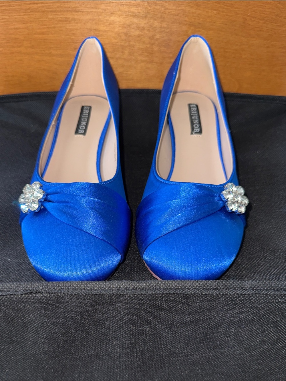 Royal Blue Satin Crystal-Embellished Women's Heels 7